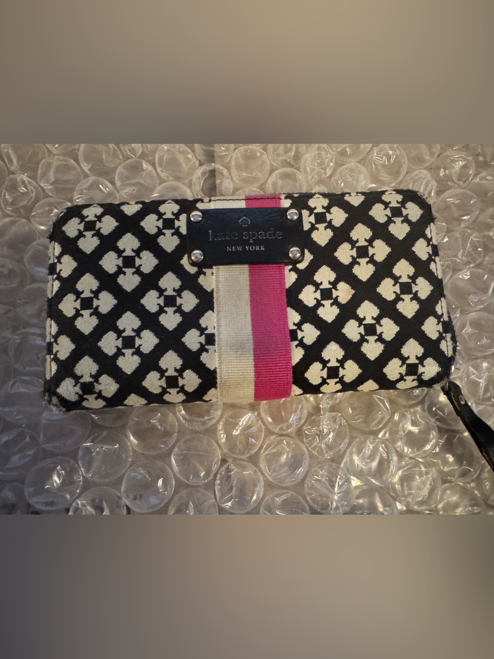 adidas Black & White Patterned Phone Wallet with Pink Accent Stripe